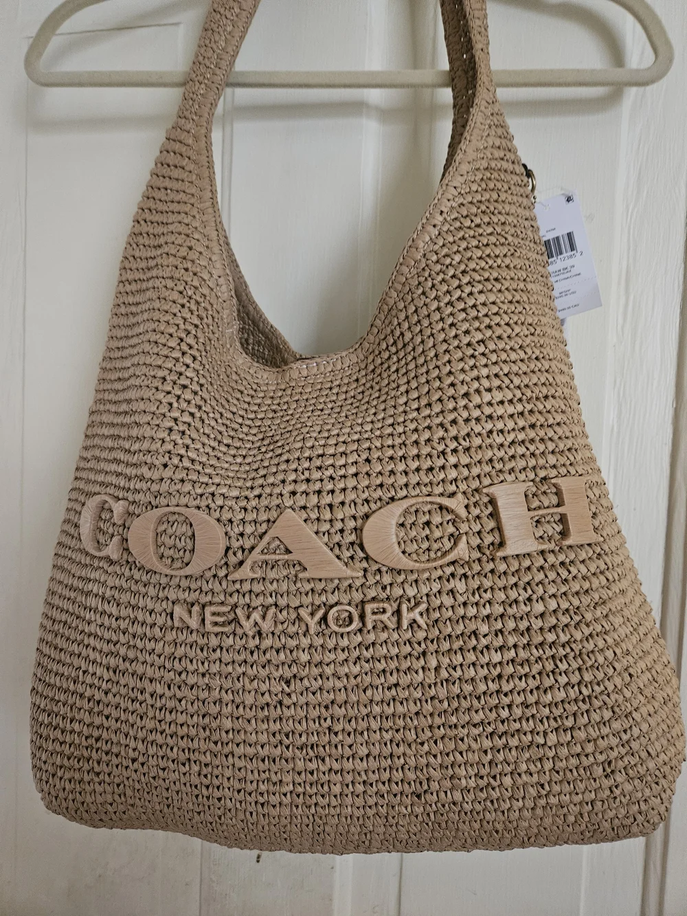 COACH New York Woven Straw Hobo Bag in Tan